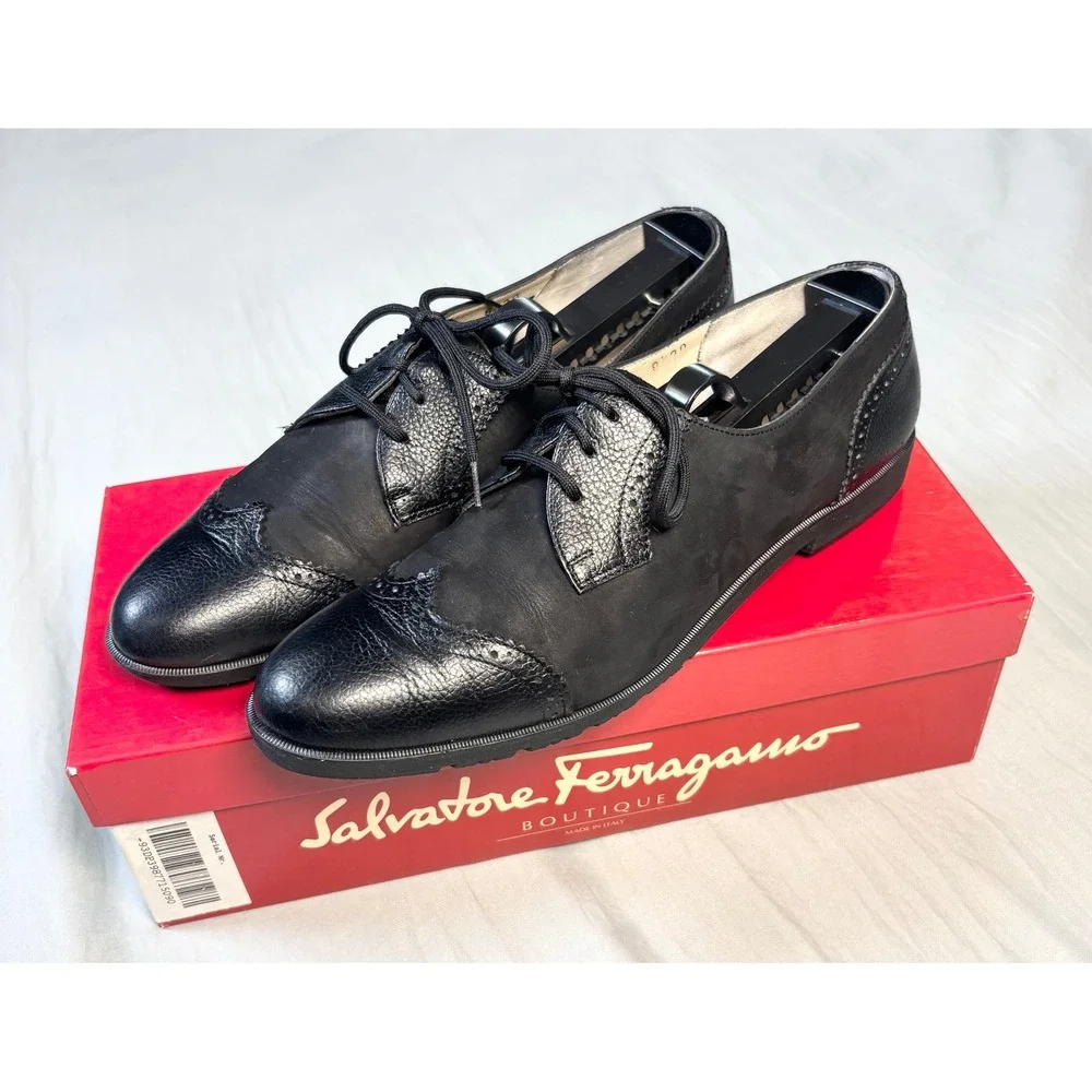 Vintage salvatore Ferragamo Ferrara oxford wingtip shoes womens 8.5 aa back 90s